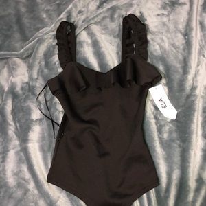 Black Ruffled Bodysuit